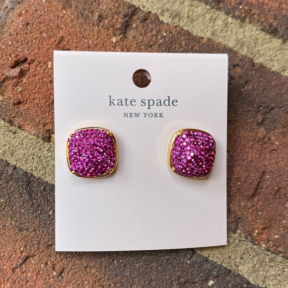 Kate Spade Fuchsia Pave Small Square Studs - NWT